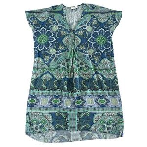 Hale Bob Women's Paisley Print V Neck Short Sleeve Charmeuse Dress Washed Silk S